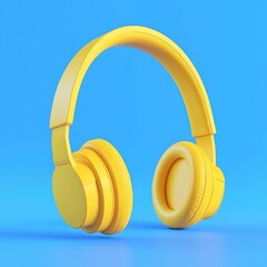 Naklejka premium Yellow Headphones Isolated on Blue Background