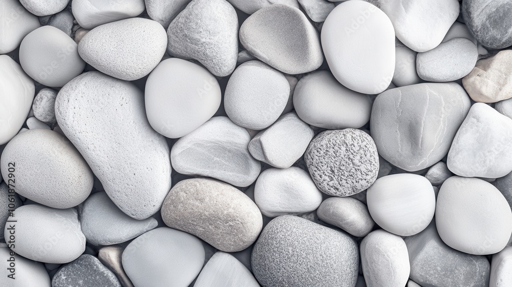 Aufkleber a soothing array of smooth pebbles in varying shades of white and gray, featuring natural textures a