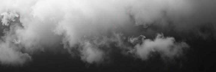 Fototapeta premium Glowing white cloud floating on dark black background, isolated and vibrant, soft, fluffy, darkness