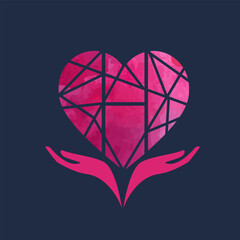 Heart logo. Love symbol and hands. Care concept ornate icon. Wedding celebration shape. Elegant, Valentine sign. Romance concept. Artistic, decorative style vector illustration.