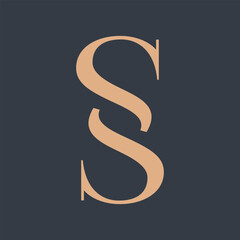 SS monogram logo. Elegant intertwined alphabet initials. Uppercase serif letter s. Luxury lettering sign. Modern deco design, fashion, beauty spa, wedding style characters typography.