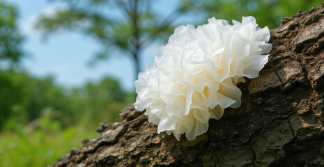 Chinese gelatinous fungi. Tremella fuciformis. Snow fungus.	