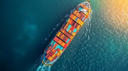 Aerial view of a cargo ship with containers, Background container ship