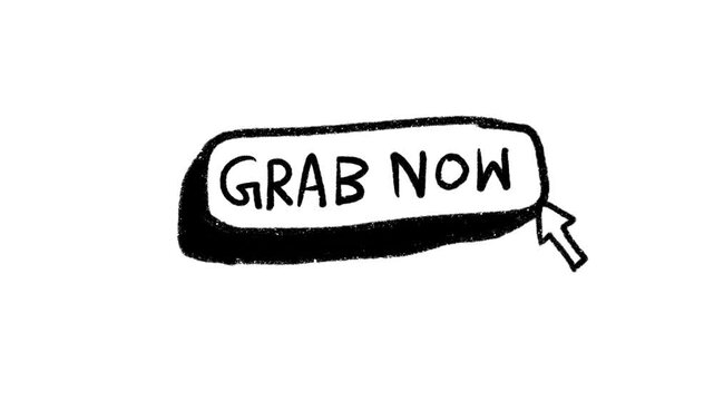 grab now text button clicking with cursor video animation on white background