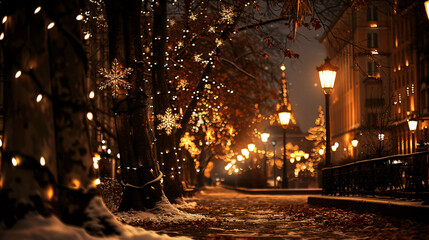 Street in a Christmas night, Street decorated for Christmas