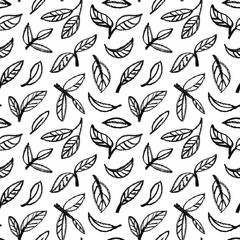 Organic abstract leaves and branches seamless pattern. Crayon drawn naive simple leaves with veins. Abstract organic seamless pattern with pencil texture and kid's plant drawing. Doodle wallpaper.