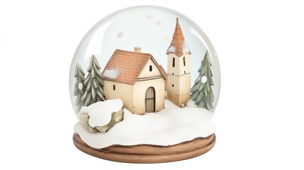 Charming snow globe depicting a winter scene with a quaint house and trees on a snowy landscape.