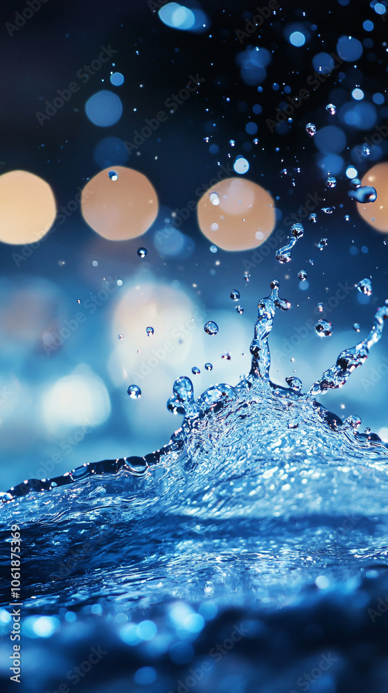 Aufkleber blue city lights blurred in the background as water splashes up from a source beneath its surface