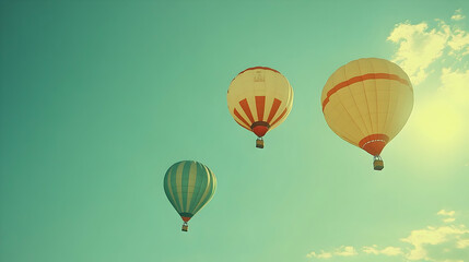 Obraz premium Hot Air Balloons Soaring in a Blue Sky, clouds, cloudscape, sunny, bright, bright day