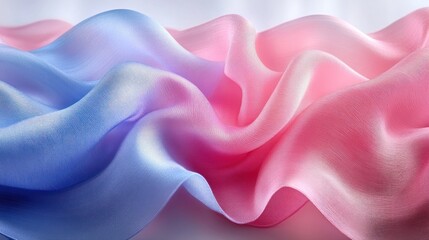 Obraz premium Close-up of soft, flowing blue and pink fabric with gradient color, creating a smooth, elegant, and abstract background.