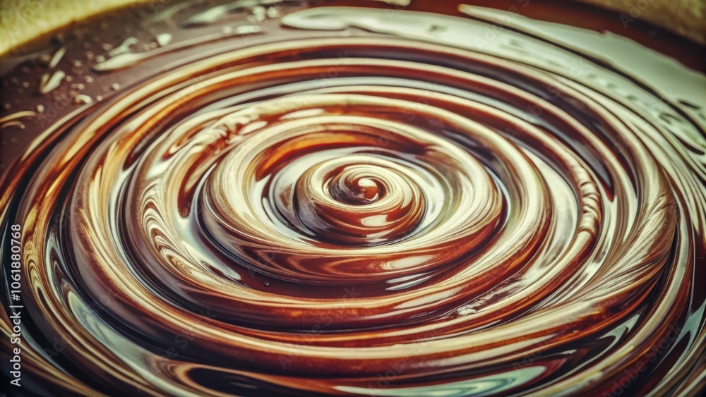Poster A mesmerizing abstract pattern created by swirling liquid chocolate, revealing intricate details of its rich brown hue and glossy texture