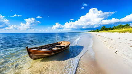 Wooden Boat On A Sandy Beach, shore, ocean, sea, water, waves