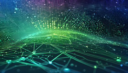 Abstract futuristic background with a digital data flow of binary code and network nodes