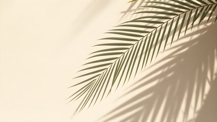 Obraz premium Blurred shadow from palm leaves on the beige wall. Minimal abstract background for product presentation. summer concept.