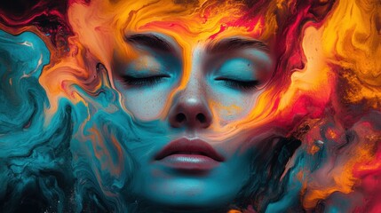 Abstract Portrait with Colorful Smoke Patterns