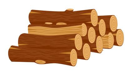 Chopped wooden logs. Cartoon firewood stacked in pile, wooden bonfire logs flat vector illustration. Firewood pile on white background