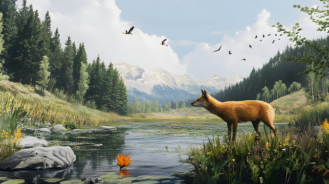 An engaging visual of rewilding projects, illustrating the return of native species to restored habitats.