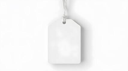 Rectangle white tag mockup, close up. Blank paper rectangular price tag mockup isolated on white background with copy space.