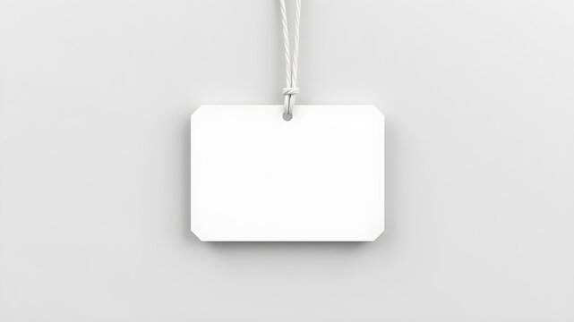 Rectangle white tag mockup, close up. Blank paper rectangular price tag mockup isolated on white background with copy space.