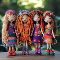  Nice cute crocheted doll girl in bohemian style hippie style handmade decor art design