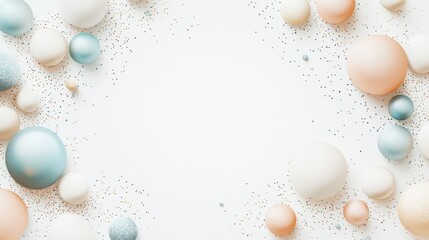 Gentle bubbles and sparkles in pastel tones on a minimalist background create a calming effect with open space for text overlays
