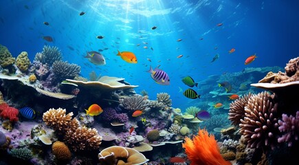 Obraz premium coral blue water in ocean, oceanic view, fantastic view of the ocean