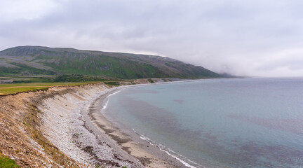 Picturesque landscapes of Northern Norway in Molvik near Berlevag. Molvik is a small fishing village whichs on the shore of Tanafjord.
