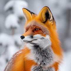 Obraz premium Winter Fox Portrait: Orange Coat in Snowy Landscape