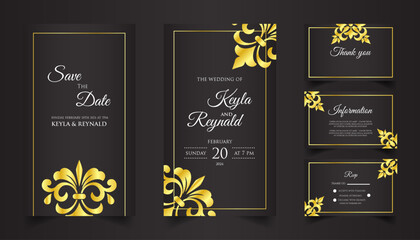 wedding invitation card set template design with elegant color and luxury design