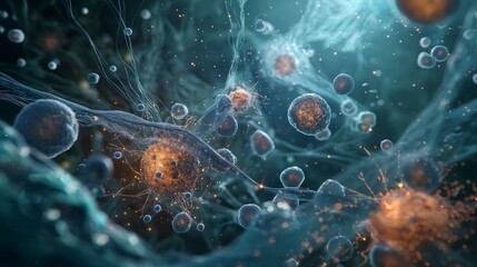 Nanobots repairing damaged cell in a microscopic view inside the body.