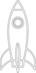 Illustration of a minimalist rocket with only lines and a transparent background. Image that refers to growth, evolution, increase, enrichment