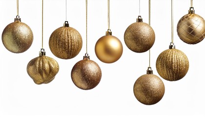 christmas ornaments hanging gold isolated background