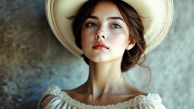 Historical a woman in 1800s attire, embodying distinct style of the period with graceful silhouettes, capturing essence of tradition, social norms, aesthetics from the 19th century.