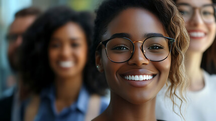 Fototapeta premium A close-up of a diverse bank customer service team helping clients with multilingual services