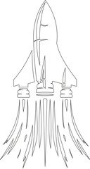 Minimalist illustration of rocket taking off with three engines. Just traces. Image that refers to growth, evolution, increase, enrichment