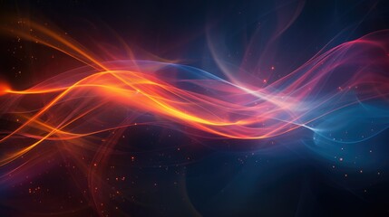 Vibrant glowing light effects of red and orange on a dark blue abstract background.