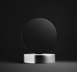 Minimalist black and white geometric composition with circular mirror