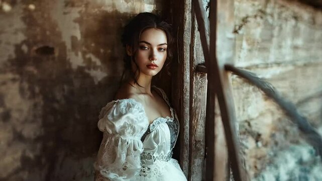 Historical a woman in 1800s attire, embodying distinct style of the period with graceful silhouettes, capturing essence of tradition, social norms, aesthetics from the 19th century.