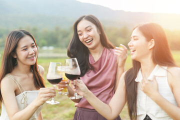 Friends are celebrating at a party, nightclubs are raising wine glasses to celebrate friendship.