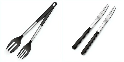 Fototapeta premium Two sets of kitchen serving utensils on a white isolate background.