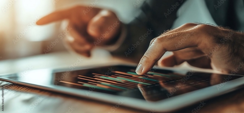 Poster Close-up of a hand interacting with a tablet screen showing a graph.