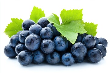 Fototapeta premium Fresh black grapes with green leaves.