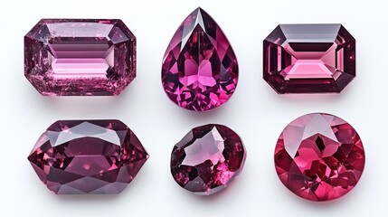 Fototapeta premium Elegant assortment of spinel gems in different hues and shapes, isolated on a white background