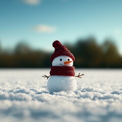 Obraz premium Charming Snowman in a Winter Landscape Scene