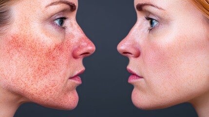 Obraz premium Detailed closeup of facial skin exhibiting inflammatory dermatological condition, understanding skin health and texture