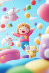 Happy Kids with Balloons and Sweets	