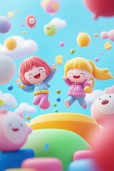 Naklejka premium Happy Kids with Balloons and Sweets 