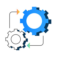 Upstream Downstream System Icon – Two Interlocking Gears with Directional Arrows, Showing Connection Between Sequential Processes