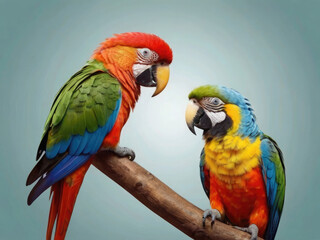 Green parrot on the branch, abstract animal concept