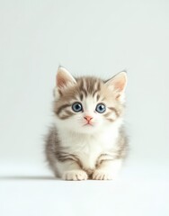 Obraz premium Adorable kitten with big blue eyes looking curiously